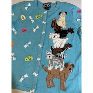 VTG BEREK Cute Dog Sweater Size  S Cardigan Bones On Buttons